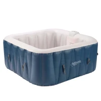 Outsunny Spa Gonflable carré 4 Personnes dim. 1,54L x 1,54l x 0,65H m Infinite - 120 Buses d'air Hydro-massantes - Fonctions Chauffage Filtration - Liner PVC Blanc Bleu(m-1)