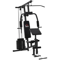 HOMCOM atlas stacja do ćwiczeń stacja fitness multigym centrum fitness urządzenie fitness z obciążeniami z wyściełanymi rolkami stal sztuczna skóra kolor czarny 148 x 108 x 207 cm(m-11)