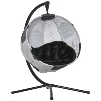 Outsunny fotel wiszący, kosz wiszący ze stelażem, z poduszką, kosz, składany, motyw piłki nożnej(m-1)