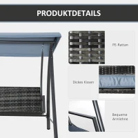 Outsunny huśtawka z dachem huśtawka ogrodowa 3-osobowa z dachem technorattan kolor szary(m-7)