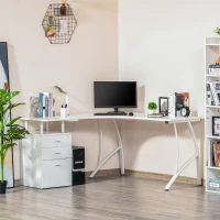 HOMCOM biurko w kształcie litery L z szufladami wykonanymi z materiału MDF metal narożnik do domowego biura miejsce pracy w stylu industrialnym kolor biały 143,5 x 143,5 x 76 cm(m-2)