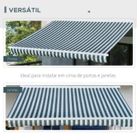 Outsunny Toldo Elétrico Retrátil 300x250cm com Função Manual com Manivela e Controle Remoto para Portas Janelas Verde e Branco(m-7)