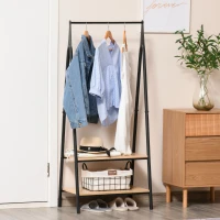 HOMCOM Clothes Rail, Freestanding Metal Clothes Rack with 2 Tier Storage Shelves for Bedroom and Entryway, 64 x 42.5 x 149 cm, Black Frame(m-10)