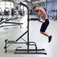 HOMCOM atlas z drążkiem do podciągania wielofunkcyjna stacja do dipów przyrząd do ćwiczeń w domu na siłowni stal kolor czarny 187 x 110 x 220 cm(m-10)