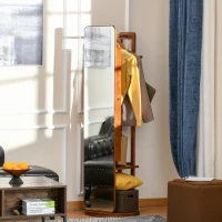 Szafka na biżuterię HOMCOM szafka z lustrem szafka ścienna obracana o 360° płyta MDF sosna szklane lustro jasny orzech Ø50 x 169 cm(m-2)