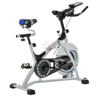 Speedbike Indoor Ergometr HOMCOM rower treningowy z kołem zamachowym 15 kg regulowane poziomy oporu domowa siłownia do 180 kg trenażer rowerowy monitor LCD metal ABS kolor srebrny + czarny(m-1)
