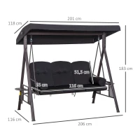 Outsunny 3-osobowa huśtawka z daszkiem przeciwsłonecznym poduszka metal ciemnoszary(m-3)