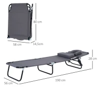 Outsunny Sezlong Relax Pliabil pentru plaja cu pernuta și deschidere pentru față în tesătură Oxford, Gri(m-3)