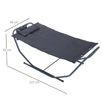 Outsunny Free Standing Texteline Hammock Bed Patio Garden Sun Lounger with Stand & Pillow - Grey(m-3)
