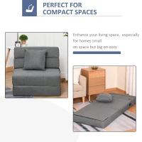 HOMCOM Convertible Floor Sofa Bed Recliner Fabric Upholstered Sleeper Lounge Futon with Pillow for Living Room, Grey(m-6)