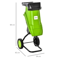 Outsunny 2500W Electric Garden Shredder Wood Chipper Lightweight & Compact Branch Shredder w/ 50L Collecting Bag, Overload Protection, Max 40mm Cutting Capacity, and Two Wheels(m-3)