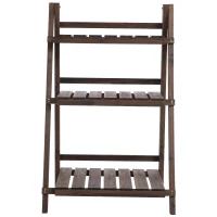 Outsunny 3-Tier Foldable Plant Stand, Wooden Ladder Shelf, Flower Pots Holder for Indoor Outdoor, 60L x 37W x 93H cm(m-10)