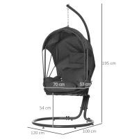 Outsunny Hanging Egg Chair Swing Hammock Chair with Stand, Cushion and Retractable Canopy, for Indoor and Outdoor, Grey(m-3)