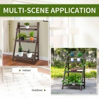 Outsunny 3-Tier Foldable Plant Stand, Wooden Ladder Shelf, Flower Pots Holder for Indoor Outdoor, 60L x 37W x 93H cm(m-7)