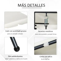 Outsunny Columpio Balancín Jardín de 3 Plazas Convertible en Cama con Techo Ajustable Cojín Acolchado y Almohadas para Balcón Terraza Carga 340 kg Acero 200x125x170 cm Crema(m-6)