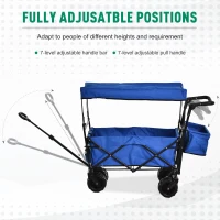DURHAND Folding Trolley Cart Storage Wagon Beach Trailer 4 Wheels with Handle Overhead Canopy Cart Push Pull For Shopping Camping Garden - Blue(m-6)