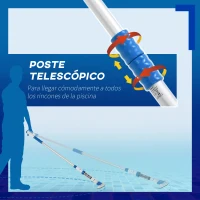 Outsunny Limpiafondos para Piscina Manual Aspirador de Piscina Eléctrico Autonomía 45 Minutos con Poste Telescópico 150-210 cm Cepillo y 2 Ruedas para Estanques 210x17x7 cm Plata(m-5)