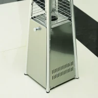 Outsunny 3KW Stainless Steel Outdoor Garden Patio Pyramid Heating Propane Gas Real Flame Heater Warmer Glass Tube with Wheels and Rain Cover - Silver(m-5)