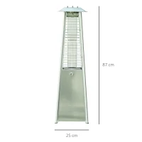 Outsunny 3KW Stainless Steel Outdoor Garden Patio Pyramid Heating Propane Gas Real Flame Heater Warmer Glass Tube with Wheels and Rain Cover - Silver(m-3)