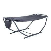 Outsunny Free Standing Texteline Hammock Bed Patio Garden Sun Lounger with Stand & Pillow - Grey(m-11)