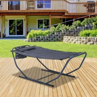 Outsunny Free Standing Texteline Hammock Bed Patio Garden Sun Lounger with Stand & Pillow - Grey(m-2)