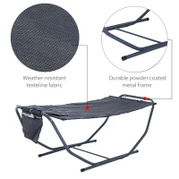Outsunny Free Standing Texteline Hammock Bed Patio Garden Sun Lounger with Stand & Pillow - Grey(m-4)