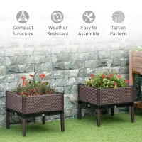 Outsunny 50cm x 50cm x 46.5cm Set of 2 41L Garden Raised Bed, Elevated Planter Box, Flower Vegetables Planting Container with Self-Watering Design and Drainage Holes(m-7)