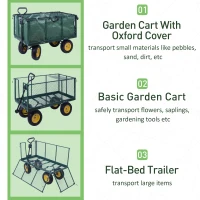 HOMCOM Large 4 Wheel Heavy Duty Garden Cart Truck Trolley Wheelbarrow - Green(m-4)