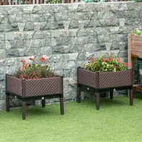 Outsunny 50cm x 50cm x 46.5cm Set of 2 41L Garden Raised Bed, Elevated Planter Box, Flower Vegetables Planting Container with Self-Watering Design and Drainage Holes(m-12)