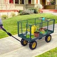 HOMCOM Large 4 Wheel Heavy Duty Garden Cart Truck Trolley Wheelbarrow - Green(m-2)