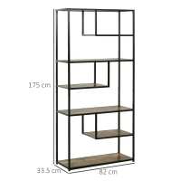 HOMCOM 6 Tier Bookcase, Industrial Tall Shelf Unit with Steel Frame for Home Office, Study, Living Room, Hallway, 82 x 33.5 x 175 cm, Rustic Brown and Black(m-3)