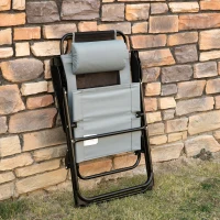 Outsunny Set of 2 Portable Folding Recliner Outdoor Patio Adjustable Backrest, Grey(m-7)
