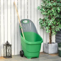Outsunny Multi Purpose Garden Cart Barrow with Handle Wheels for Snow Fallen Leaves Cleaning, Lightweight, Easy to Move, with Clip for Broomstick, 60L(m-2)