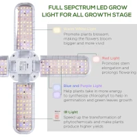 Outsunny LED Grow Light, Full Spectrum Foldable 20W Plant Grow Lamp with E27 Base and 240Pcs LEDs for Indoor Hydroponics Greenhouse Plants Seedling, Growing, Blooming(m-6)