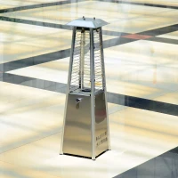 Outsunny 3KW Stainless Steel Outdoor Garden Patio Pyramid Heating Propane Gas Real Flame Heater Warmer Glass Tube with Wheels and Rain Cover - Silver(m-4)