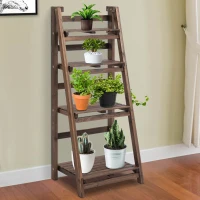 Outsunny 4-Tier Foldable Plant Stand, Wooden Ladder Shelf, Flower Pots Holder for Indoor Outdoor, 45L x 35W x 108H cm(m-2)