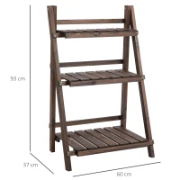 Outsunny 3-Tier Foldable Plant Stand, Wooden Ladder Shelf, Flower Pots Holder for Indoor Outdoor, 60L x 37W x 93H cm(m-3)