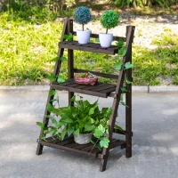 Outsunny 3-Tier Foldable Plant Stand, Wooden Ladder Shelf, Flower Pots Holder for Indoor Outdoor, 60L x 37W x 93H cm(m-2)
