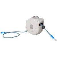 Outsunny Carrete de Manguera de Jardín 15,1M+1,5M Manguera de Riego con 10 Modos de Pulverización Montado en Pared Enrollador Automático 180° Giratorio 42,5x20x38 cm Gris(m-1)