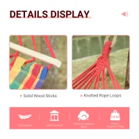 Outsunny 290 x 100cm Cotton Hammock Hanging Hammock Bed Outdoor & Indoor w/ Fringed Macrame, 150kg Load Capacity, Rainbow Stripe(m-5)
