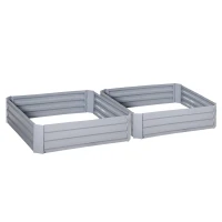 Outsunny Set of 2 291L Raised Garden Bed, Elevated Galvanised Planter Box for Flowers, Herbs, 100x100x30cm, Grey(m-10)