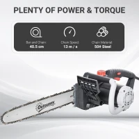 Outsunny 1600W Electric Chainsaw with Double Brake, Tool-Free Chain Tensioning and 16inch Guide Bar and Chain(m-4)