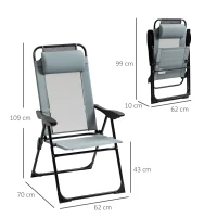 Outsunny Set of 2 Portable Folding Recliner Outdoor Patio Adjustable Backrest, Grey(m-3)