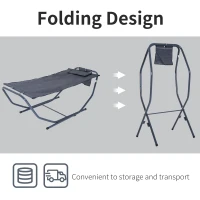 Outsunny Free Standing Texteline Hammock Bed Patio Garden Sun Lounger with Stand & Pillow - Grey(m-5)