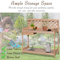 Outsunny Fir Wood Outdoor Garden Table w/ Drawer Potting Bench with Bottom Shelf Hooks Trellis for Garage Greenhouse(m-6)