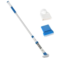 Outsunny Limpiafondos para Piscina Manual Aspirador de Piscina Eléctrico Autonomía 45 Minutos con Poste Telescópico 150-210 cm Cepillo y 2 Ruedas para Estanques 210x17x7 cm Plata(m-1)