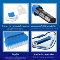 Outsunny Limpiafondos para Piscina Manual Aspirador de Piscina Eléctrico Autonomía 45 Minutos con Poste Telescópico 150-210 cm Cepillo y 2 Ruedas para Estanques 210x17x7 cm Plata(m-7)