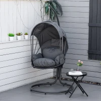 Outsunny Hanging Egg Chair Swing Hammock Chair with Stand, Cushion and Retractable Canopy, for Indoor and Outdoor, Grey(m-10)