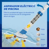 Outsunny Limpiafondos para Piscina Manual Aspirador de Piscina Eléctrico Autonomía 45 Minutos con Poste Telescópico 150-210 cm Cepillo y 2 Ruedas para Estanques 210x17x7 cm Plata(m-4)