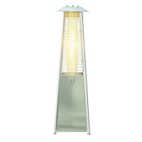 Outsunny 3KW Stainless Steel Outdoor Garden Patio Pyramid Heating Propane Gas Real Flame Heater Warmer Glass Tube with Wheels and Rain Cover - Silver(m-11)